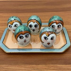 Vintage NORITAKE Art Deco Flapper Ladies Luster Mini Salt & Pepper Shaker Set
